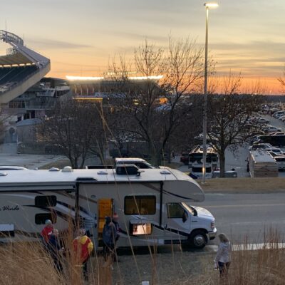 Rv tailgating outside Arrowhead Stadium, home of the Kansas City Chiefs